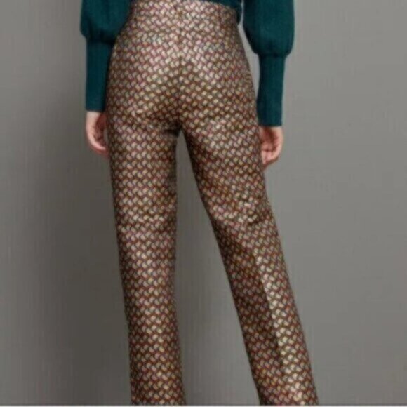 Anthropologie Slim Straight Leg Pants Metallic Trousers Size 8 - Picture 2 of 6